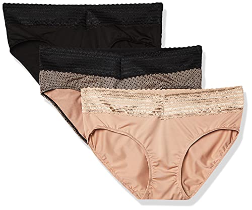 Warner's womens Blissful Benefits No Muffin 3 Pack Hipster Panties, Black/Toasted Almond/Lace Dot Print, XX-Large US
