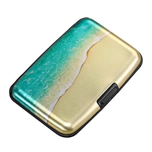 ELFISH Mini RFID Aluminum Wallet Credit Cards Holder Business Card Case Metal ID Case for Men Women（Beach