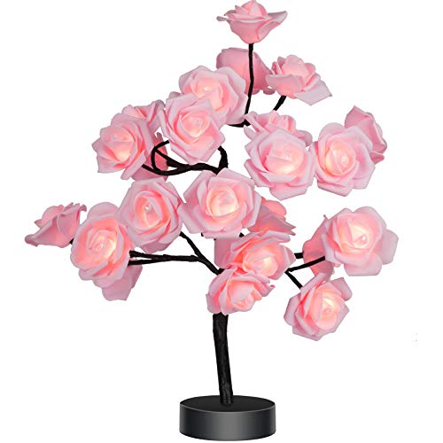COLORLIFE Birthday Mother's Day Valentine's Day for Mom Daughter Wife Girlfriend Sister Pink Flower Rose Tree lamp Cute Room Decor for Bedroom Livingroom