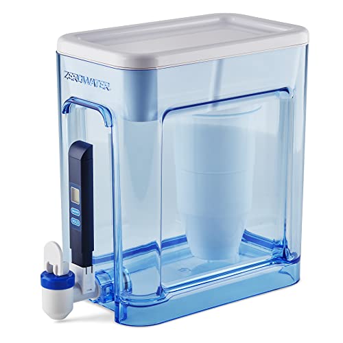 Culligan ZeroWater 22-Cup Ready-Read 5-Stage Water Filter Dispenser with 5-Stage 0 TDS Water Filter – IAPMO Certified to Reduce Lead, Chromium, and PFOA/PFOS