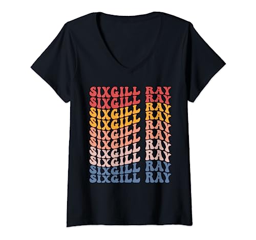 Sixgill Ray Groovy Retro Fish V-Neck T-Shirt