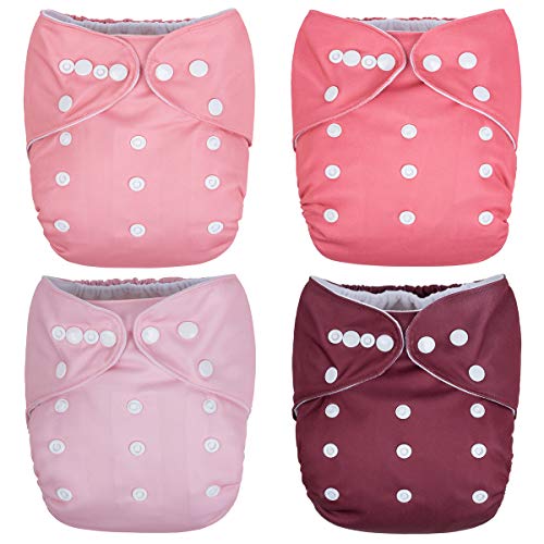 Berry Mauve 4-Pack Cloth Pocket Diapers with 4 Bamboo Inserts