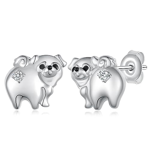 Pug Earrings Sterling Silver Cute Dog Stud Earrings Pug Dog Jewelry for Women Girls