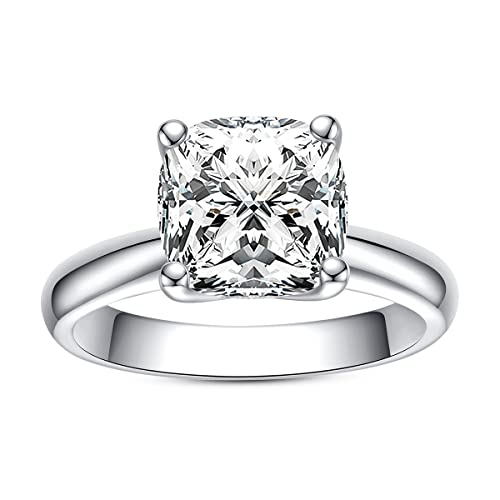 AnuClub Cushion Cut Moissanite Engagement Ring 3.5ct D Color Lab Created Diamond 18K White Gold Plated Sterling Silver Eternity Wedding Promise Anniversary Band Ring, Christmas Gift for Women 5.5