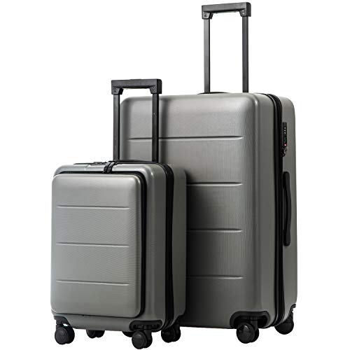 COOLIFE Luggage Suitcase Piece Set Carry On ABS+PC Spinner Trolley with pocket Compartmnet Weekend Bag(Titanium gray, 2-piece Set)