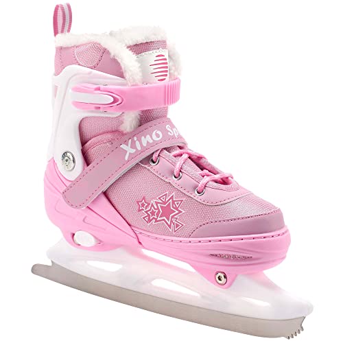 Deluxe Adjustable Ice Skates - for Boys and Girls, Two Awesome Colors - Blue and Pink, Faux Fur Padding, Reinforced Ankle Support, Fun to Skate! Pink Size Medium (4-6)