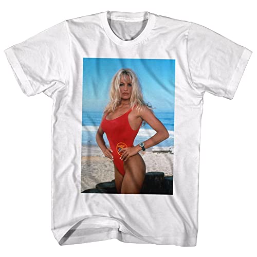 Baywatch 90s Beach Drama Series Pamela Anderson Pose Adult T-Shirt Tee White