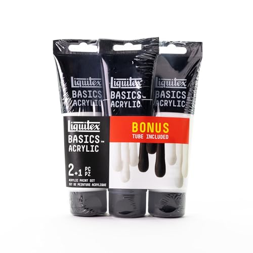 Liquitex, 3 x 118ml (4-oz.) Tube Set, Two One Basics Acrylic Paint Set of 3, Black and White 3 Piece