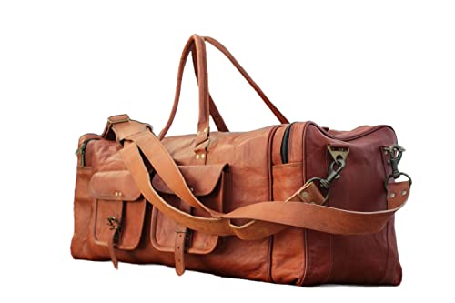 Leather Luggage Duffel Bag Handmade Carryall Weekender Travel Overnight Gym Sports Carry On Duffel Bag For Men And Women (30 Inches)