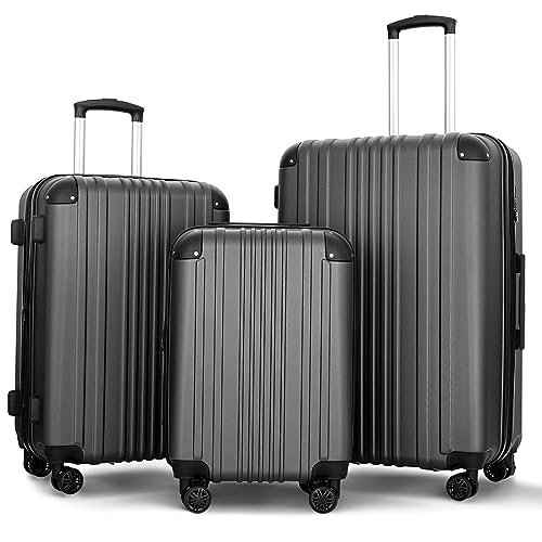 Widfre Luggage Sets 3 Pieces Expandable with Spinner Wheels Hard Suitcases Lightweight with Wheels Travel Luggage TSA Approve (Dark Gray Suitcase Set)