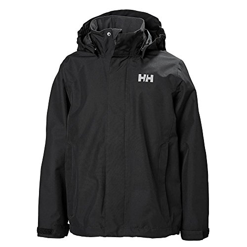 Helly Hansen Kids' Big Juniors Seven J Waterproof Windproof Breathable Rain Coat Jacket, 990 Black, 8