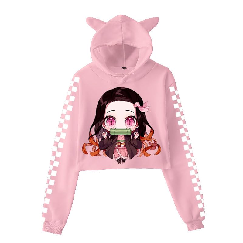 Sotode Girls Anime Hoodie Cute Cat Ears Kids/Youth Novelty Cropped Sweatshirt (1-Medium)