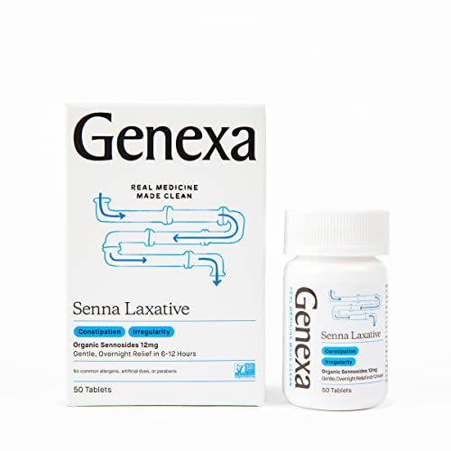 Genexa Senna Laxative - 50 Tablets | Effective Overnight Laxative | Certified Organic | Free of Talc