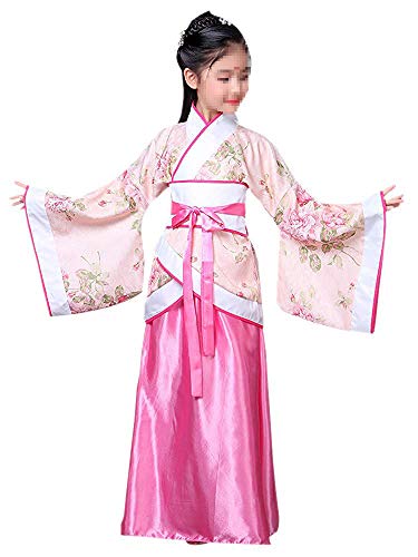 Lazutom Girls' Ancient Chinese Traditional Hanfu Dress Fancy Dress Christmas Party Dress (Pink, 130:Recommended Height:125-130cm)