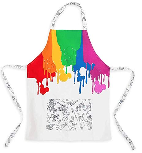 DisneyParks Ink and Paint Cotton Youth Size Apron,White,Pink,Purple,Green,Red,Yellow