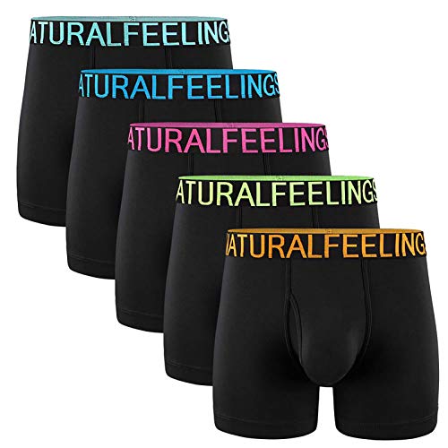 5Mayi Mens Underwear Boxer Briefs Cotton Black Men's Boxer Briefs Underwear Men Pack of 5 Open Fly Pouch L