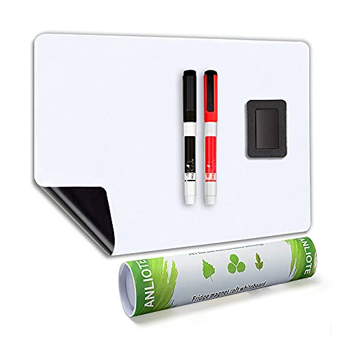 Magnetic Dry Erase Board Fridge White Board Sheet 20x13'-Easy to Write and Clean, Flexible Refrigerator Magnet Whiteboard Notepad for Home Kitchen Memo Grocery List, 2 Markers and Eraser with Magnets