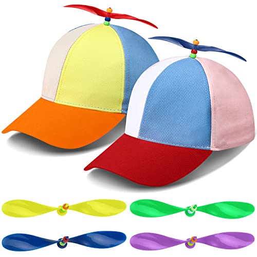 2 Pack Adult Hat Baseball Cap Brightly Rainbow Color Hat Rainbow Top Hat with 4 Replaceable Bamboo Dragonflies (Red, Orange Brim)