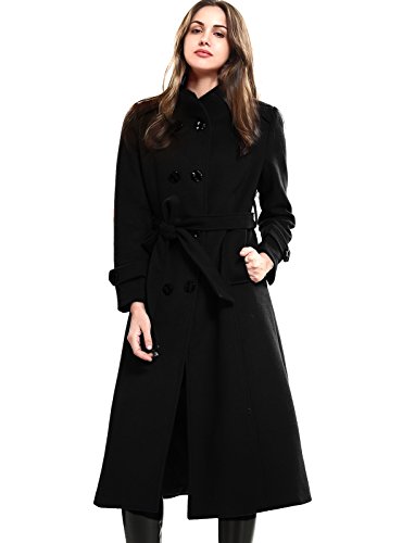 Escalier Women's Wool Trench Coat Double-Breasted Jacket with Belts Black M