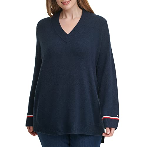 Tommy Hilfiger Women's Plus Soft V-Neck Long Sleeve Sweater, Sky CAPT