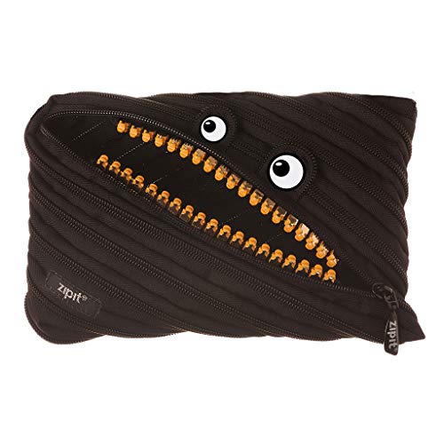 ZIPIT Grillz Large Pencil Case, Holds Up to 60 Pens, Machine Washable, Made of One Long Zipper! (Black)