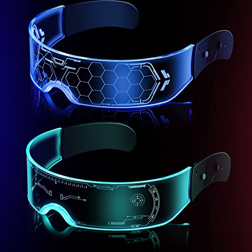 LED Visor Glasses Light up Glasses Futuristic Glasses Luminous Rave Glasses 7 Colors and 5 Modes for Costume Cosplay(Honeycomb, Tech Styles,2 Pieces)