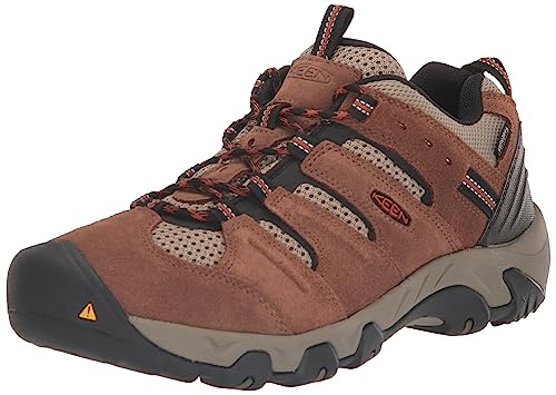 KEEN Men's Headout Low Height Waterproof All Terrain Hiking Shoes, Bison/Fossil Orange, 10.5