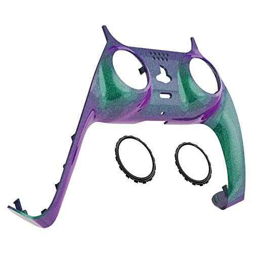 eXtremeRate Chameleon Green Purple Glossy Decorative Trim Shell Compatible with ps5 Controller, DIY Replacement Clip Shell, Custom Plates Cover Compatible with ps5 Controller with Accent Rings