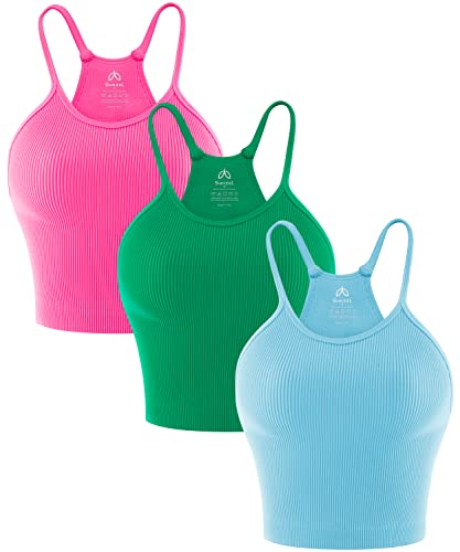 Sunzel Free to Be Tank, Crop Ribbed Tank Tops Seamless Racerback Camisoles No pad Camis Cropped Workout Gym Yoga 3Pcs