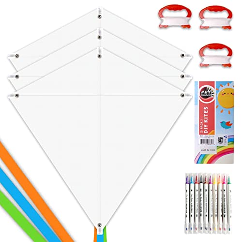 Mint's Colorful Life DIY Kites for Kids Kite Making Kit Bulk, Decorating Coloring Party Pack,White Diamond Kits (3 Pack)