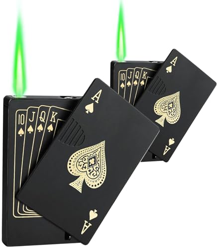 2 Pack Jet Torch Lighter Ace Card Lighter Green Flame Refillable Butane Lighter Ace of Spades Cool Lighter Adjustable Windproof Poker Lighter Playing Cards Pocket Lighter (Without Gas)