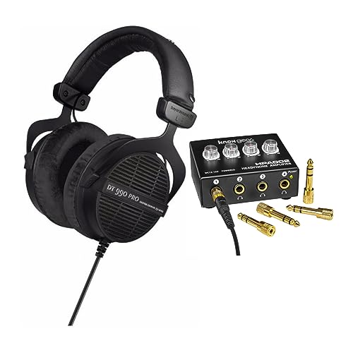 beyerdynamic DT 990 PRO 250 ohm Studio Headphones (Ninja Black, Limited Edition) with 4-Channel Headphone Amplifier Bundle (2 Items)