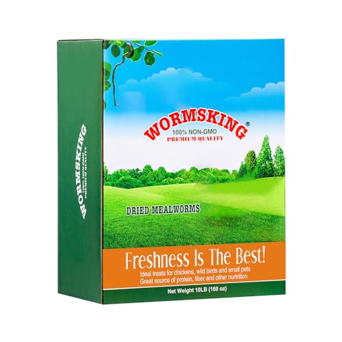 WORMSKING 10LB Dried Mealworms 100% Non GMO, High Protein Meal Worms for Chickens, Wild Birds, Hedgehogs, Hamsters, Reptiles, Great Chicken Food, Bird Food