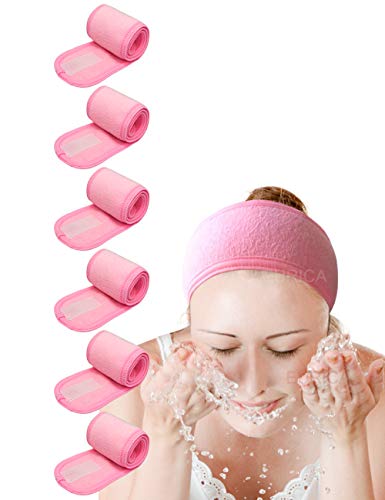 Spa Headband Hair Wrap Pack of 6 All Pink EUICAE Sweat Headband Head Wrap Hair Towel Wrap Non-slip Stretchable Washable Makeup Headband for Face Wash Facial Treatment Sport Fits