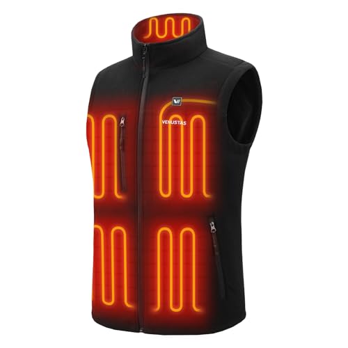 Venustas Men's Recycled Fleece Heated Vest with 6 Heating Zones, Lightweight Insulated Electric Heated Vest