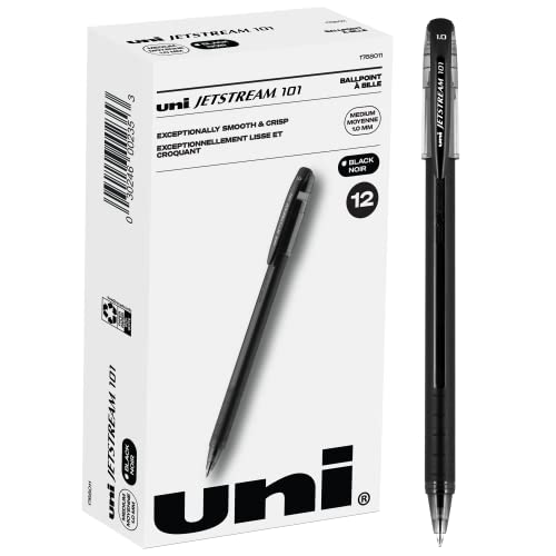 Uniball Jetstream 101 12 Pack, 1.0mm Medium Black, Wirecutter Best Pen, Ballpoint Pens, Ballpoint Ink Pens | Office Supplies, Ballpoint Pen, Colored Pens, Fine Point, Smooth Writing Pens