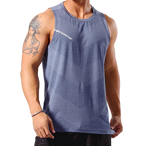 Magiftbox Mens Workout Muscle Tanks Gym Vest Fitness Jogging Sports Tank Tops Quick-Dry T49_Greyblue_US-L
