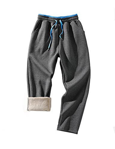 HeSaYep Men's Fleece Sweatpants Sherpa Lined Sweatpants Winter Warm Pants Lounge Athletic Pants with Pockets,Dark Grey Large