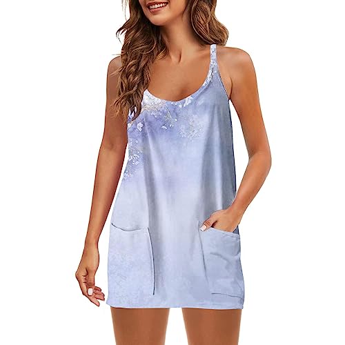 Ceboyel Womens Summer Wide Mini Dress Hotshot Marble Print Sundresses Sleeveless Sun Dresses Trendy Casual Clothes 2023 Boho Dresses for Women 2023 Casual Purple L