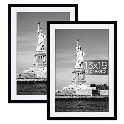 ENJOYBASICS 13x19 Picture Frame, Display Poster 11x17 with Mat or 13 x 19 Without Mat, Wall Gallery Photo Frames, Black, 2 Pack