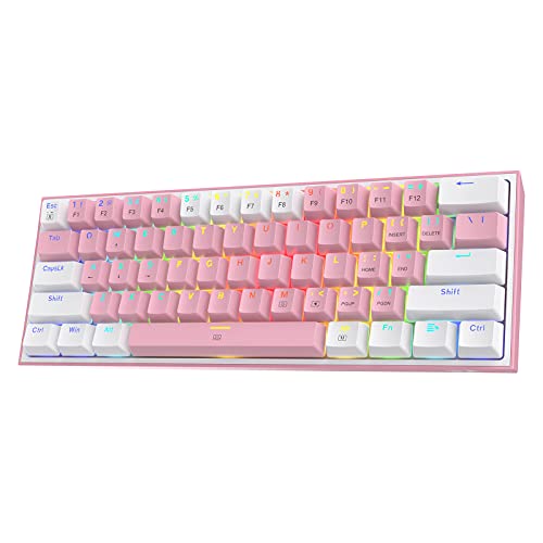 Redragon K617 Fizz 60% Wired RGB Gaming Keyboard, 61 Keys Hot-Swap Compact Mechanical Keyboard w/White and Pink Color Keycaps, Linear Red Switch, Pro Driver/Software Supported
