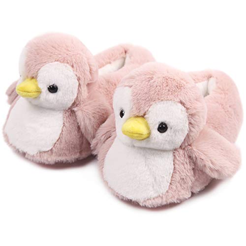 Womens Cute Penguin Animal Slippers Novelty Cozy Fuzzy Slippers Soft Plush Winter Warm House Shoes (Pink, Numeric_8_Point_5)