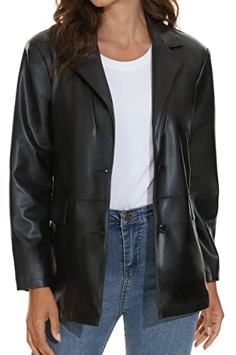 Fahsyee Women's Faux Leather Blazer Jackets Women, Black Motorcycle Oversized Moto Biker Coat Vegan Pleather Fashion Size S
