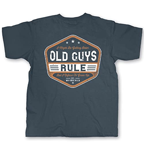 OLD GUYS RULE Men's Graphic T-Shirt, Getting Older - Gift for Dad, Grandpa, Husband, Father's Day, Birthday, Holiday - Funny Classic Novelty Tee for Aging, Classic OGR Shirt (Blue Dusk, X-Large)