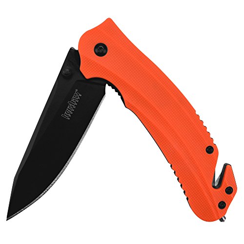 Kershaw Barricade (8650) Orange Multifunction Rescue Pocket Knife with 3.5 Inch Stainless Steel Blade; SpeedSafe Opening, Glass Breaker Tip, Belt Cutter, Pocketclip; 4.5 oz, Small