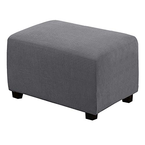 H.VERSAILTEX Ottoman Cover Slipcover Rectangle Fit Length 29'-34' Footrest Sofa Slipcovers Stool Cover Footstool Protector Covers Feature Stretch Thick Soft Jacquard Fabric Removable Washable - Grey