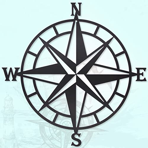 Resama Black Metal Décorative Nautical Compass Wall Decor, Indoor or Outdoor Wall Hanging Art Perfect for Beach