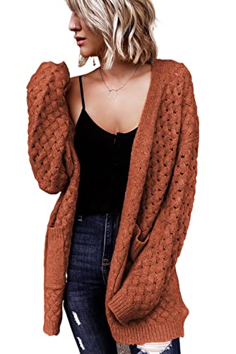 Dokotoo Womens Winter Autumn Fashion Open Front Cardigans Sweaters for Women Long Sleeve Soft Chunky Knitted Casual Cardigans Outwears Pocket Jackets Coats Brown Large