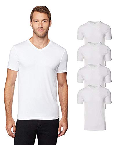 32 Degrees Mens 4 Pack Cool Quick Dry Active Basic Vneck T-Shirt, White, Large