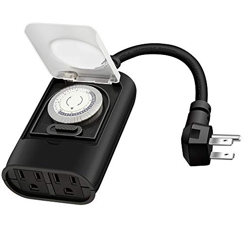 Kasonic Outdoor Light Timer Outlet, 24 Hour Mechanical Timer Switch, Heavy Duty Water Resistance with 2 Grounded Outlet, ETL Listed (Black)